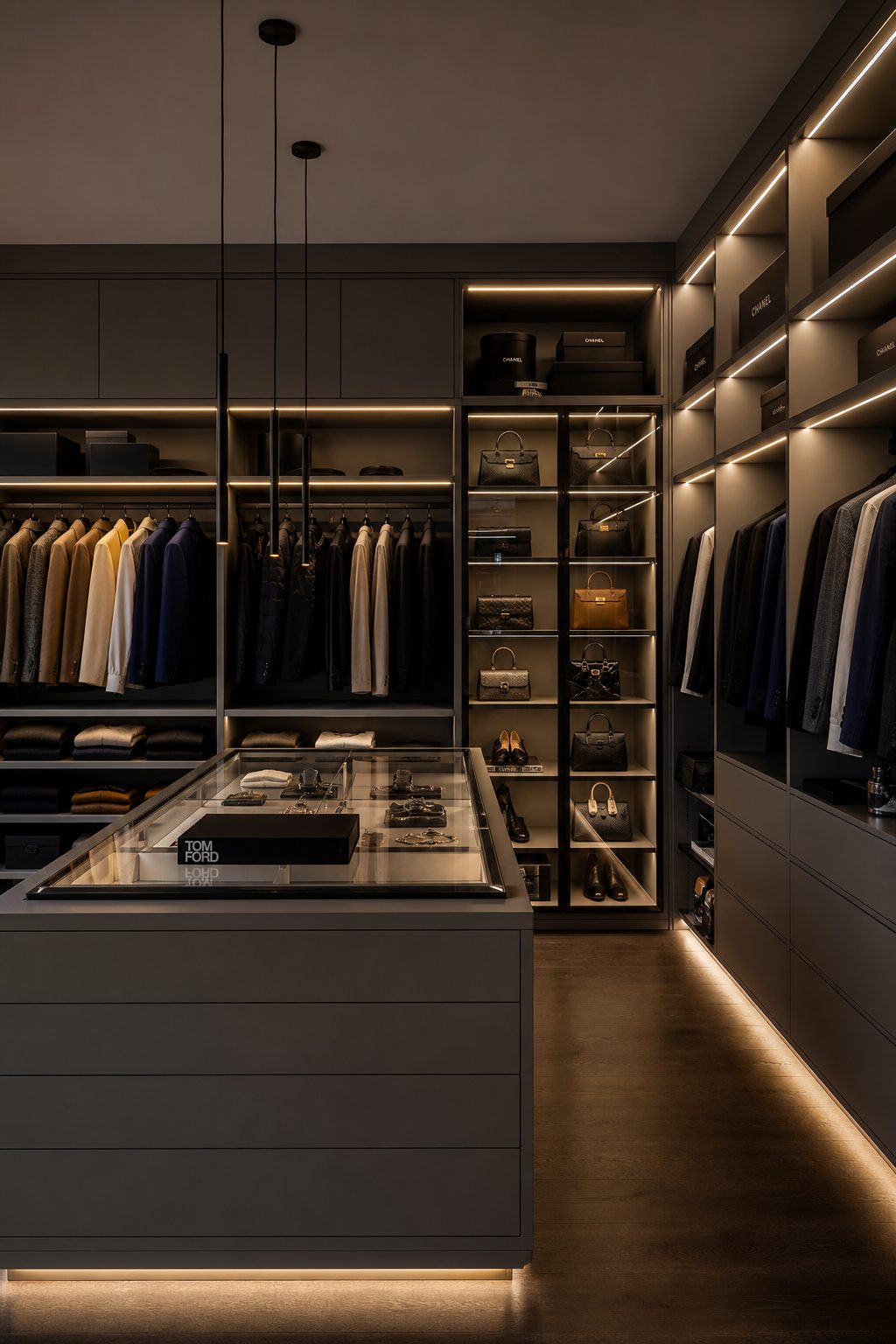 Modern built-in walk-in closet system