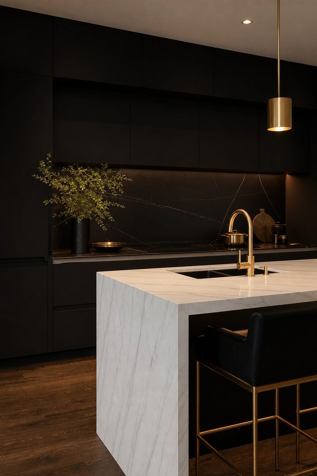 Modern frameless kitchen with island